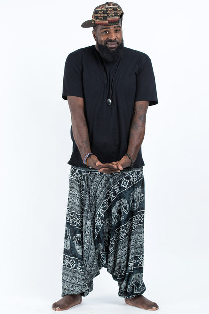 Plus Size Marble Elephant Drop Crotch Men's Elephant Pants in Black