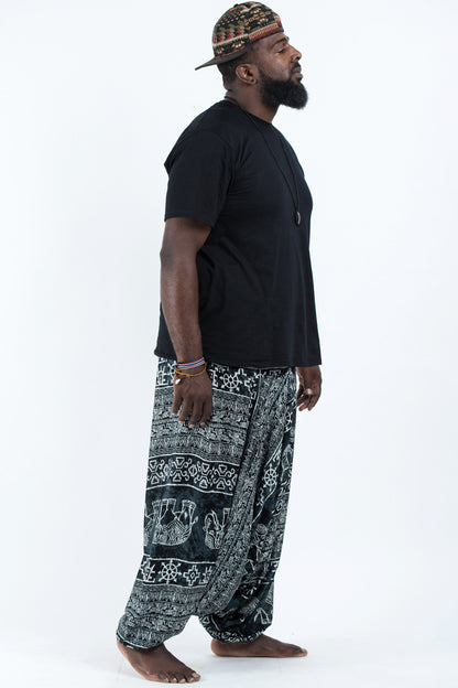 Plus Size Marble Elephant Drop Crotch Men's Elephant Pants in Black
