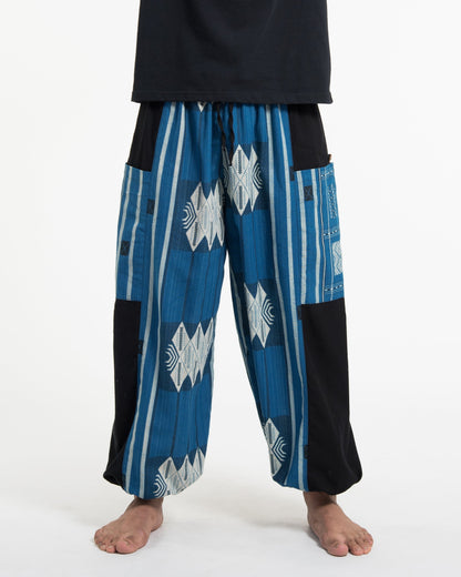 Two Tone Thai Hill Tribe Fabric Men's Cotton Pants in Blue