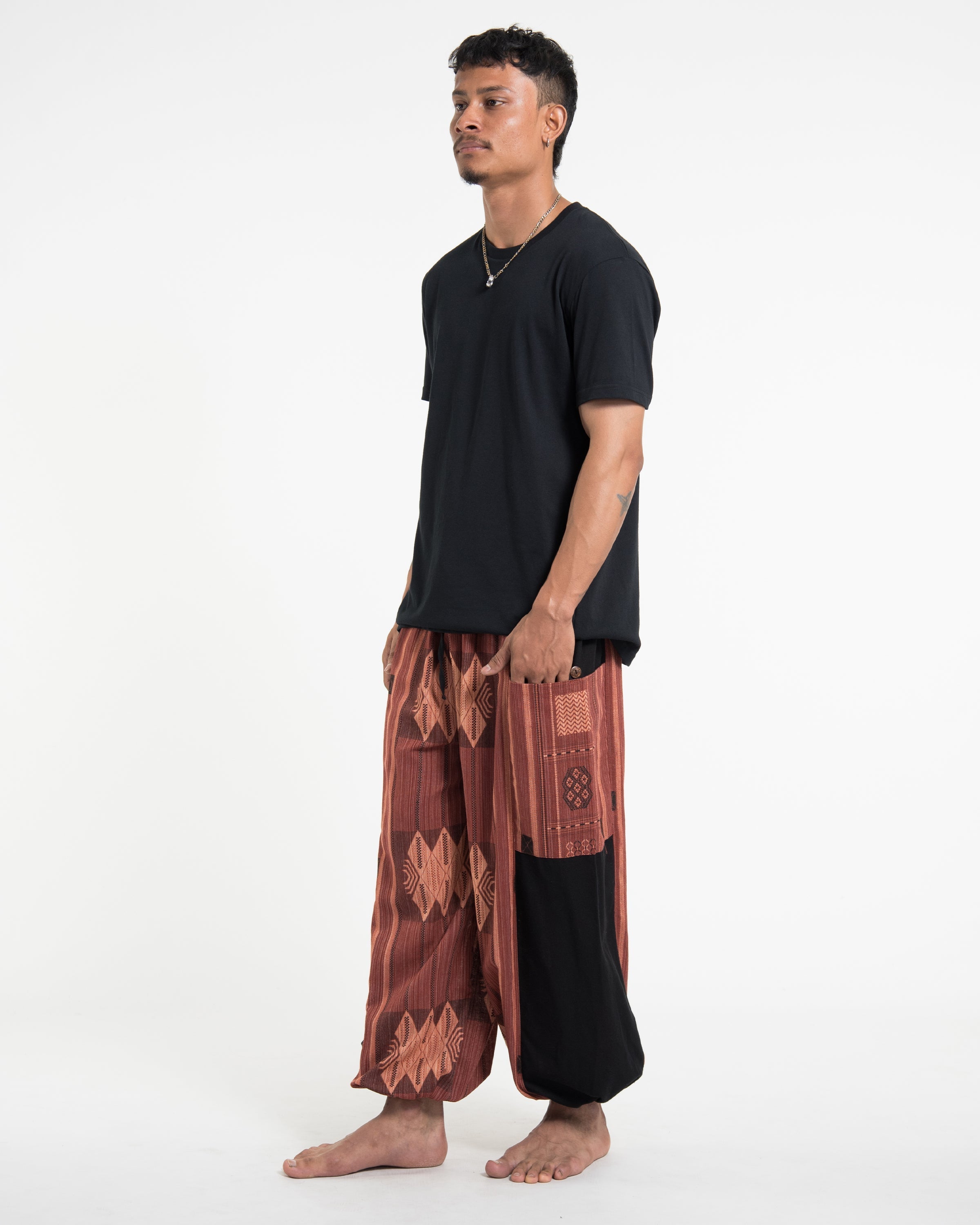 Two Tone Thai Hill Tribe Fabric Men's Cotton Pants in Brick