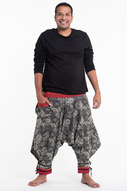 Plus Size Paisley Thai Hill Tribe Fabric Men's Harem Pants with Ankle Straps