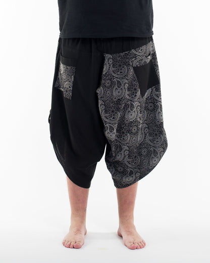 Plus Size Two Tone Paisley Prints Men's Three Quarter Pants in Black