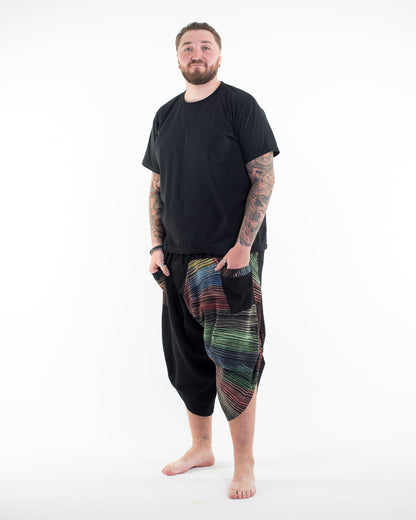 Plus Size Two Tone Rainbow Prints Men's Three Quarter Pants in Black