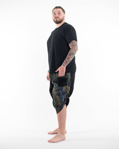 Plus Size Two Tone Rainbow Prints Men's Three Quarter Pants in Black