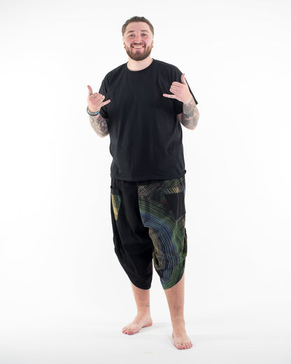 Plus Size Two Tone Rainbow Prints Men's Three Quarter Pants in Black