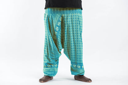 Plus Size Hill Tribe Elephant Men's Elephant Pants in Turquoise