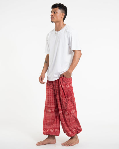 Men's Hill Tribe Cotton Elephant Pants in Red