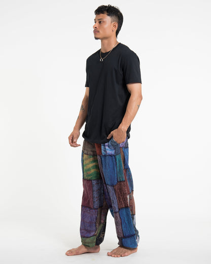 Men's Patchwork Stone Washed Balloon Cotton Pants in Blue