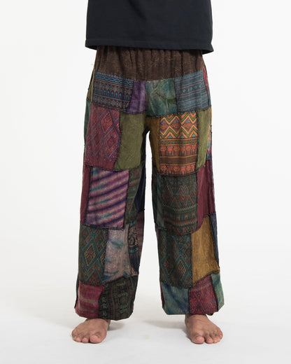 Men's Patchwork Stone Washed Balloon Cotton Pants in Brown