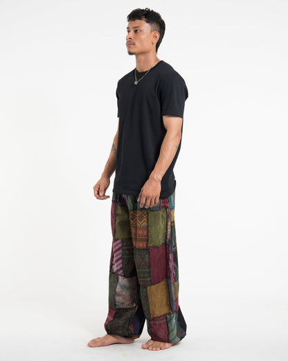 Men's Patchwork Stone Washed Balloon Cotton Pants in Brown