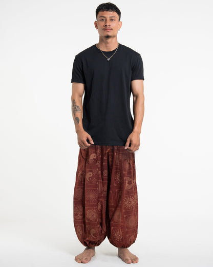 Men's Block Print Stone Washed Balloon Cotton Pants in Rust