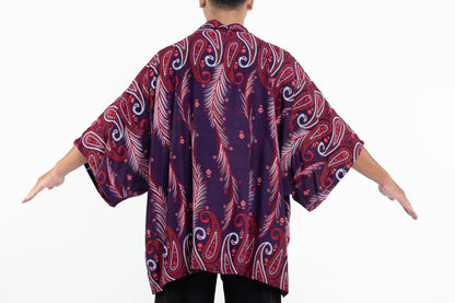 Paisley Feathers Kimono Cardigan in Purple