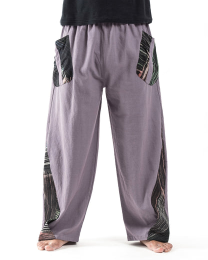 Thai Cotton Men's Pants With Hill Tribe Trim in Violet