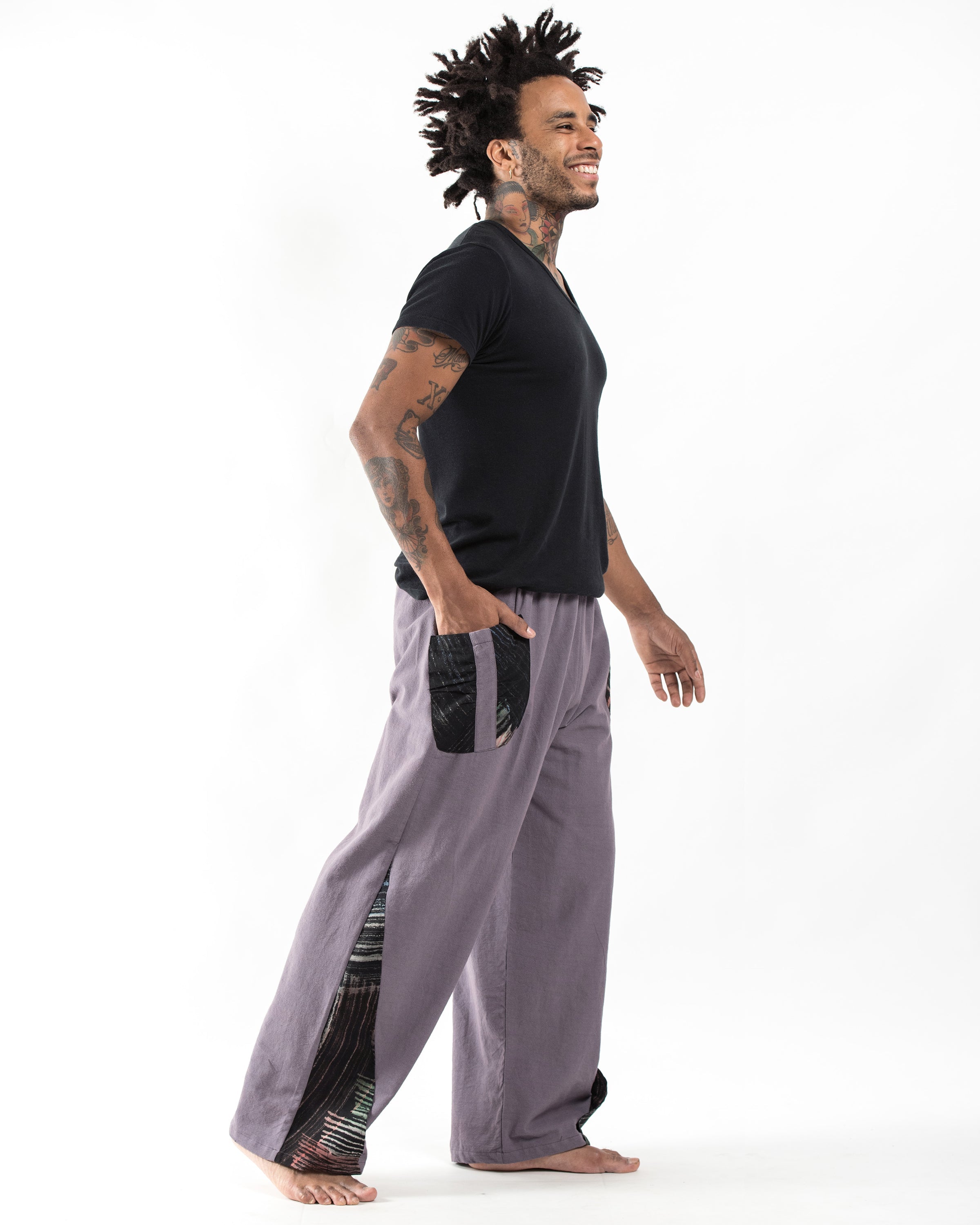 Thai Cotton Men's Pants With Hill Tribe Trim in Violet
