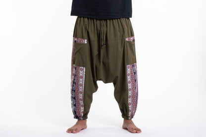 Plus Size Elephant Aztec Cotton Men's Harem Pants in Green