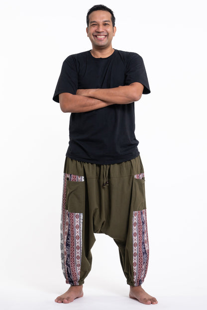 Plus Size Elephant Aztec Cotton Men's Harem Pants in Green