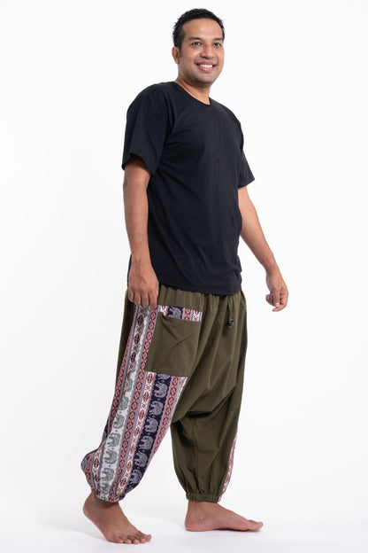 Plus Size Elephant Aztec Cotton Men's Harem Pants in Green