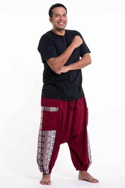 Plus Size Elephant Aztec Cotton Men's Harem Pants in Red