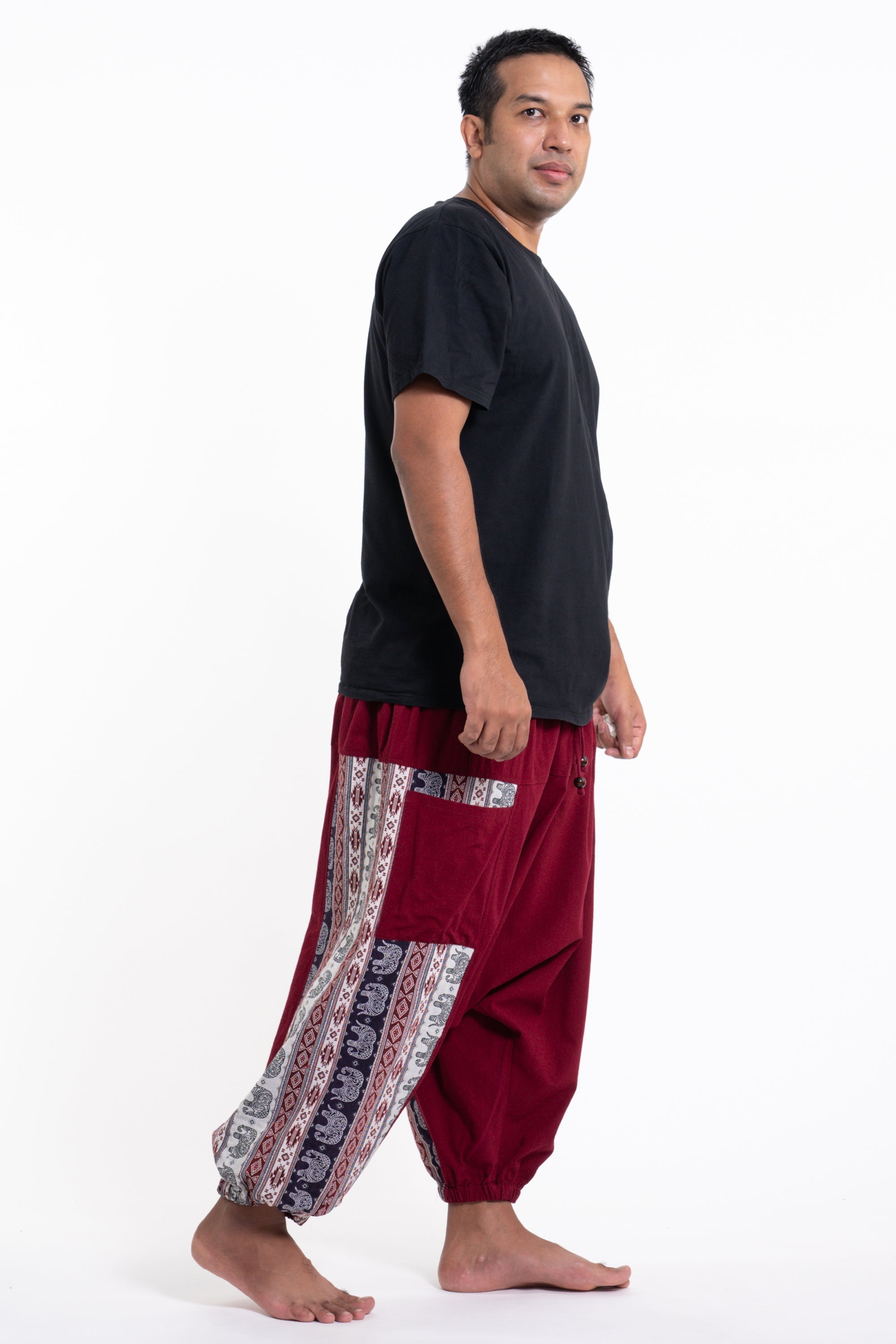 Plus Size Elephant Aztec Cotton Men's Harem Pants in Red