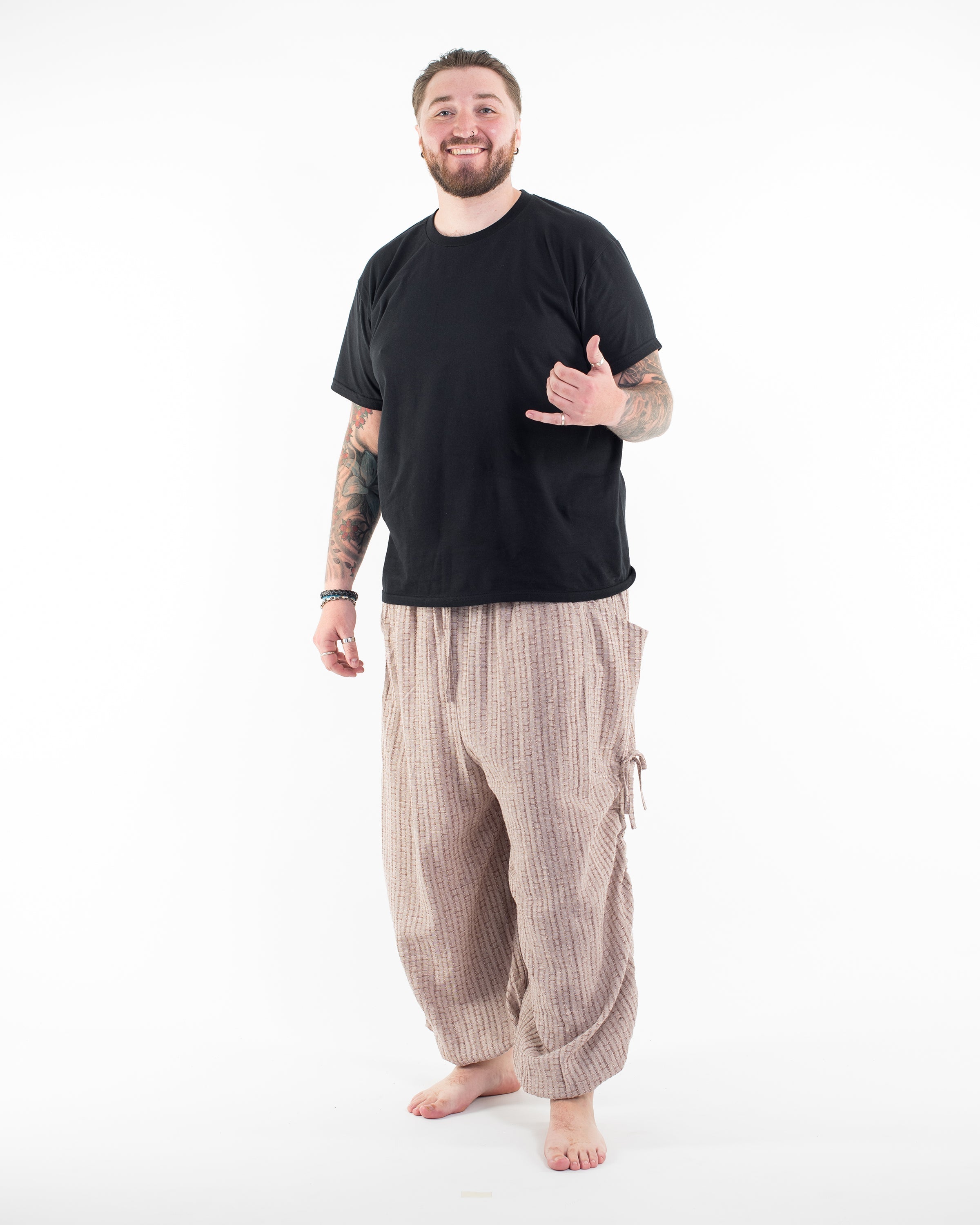 Plus Size Men's Ribbed Tencel Cotton Blend Pants in Brown