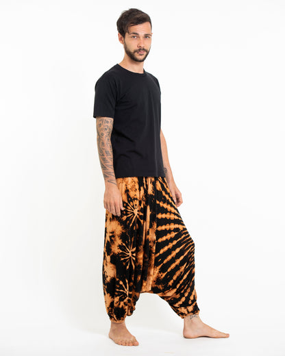 Tie Dye Men's Spandex Cotton Low Cut Harem Pants in Black
