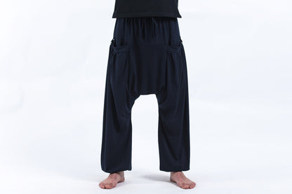 Cotton Men Harem Pants in Solid Navy