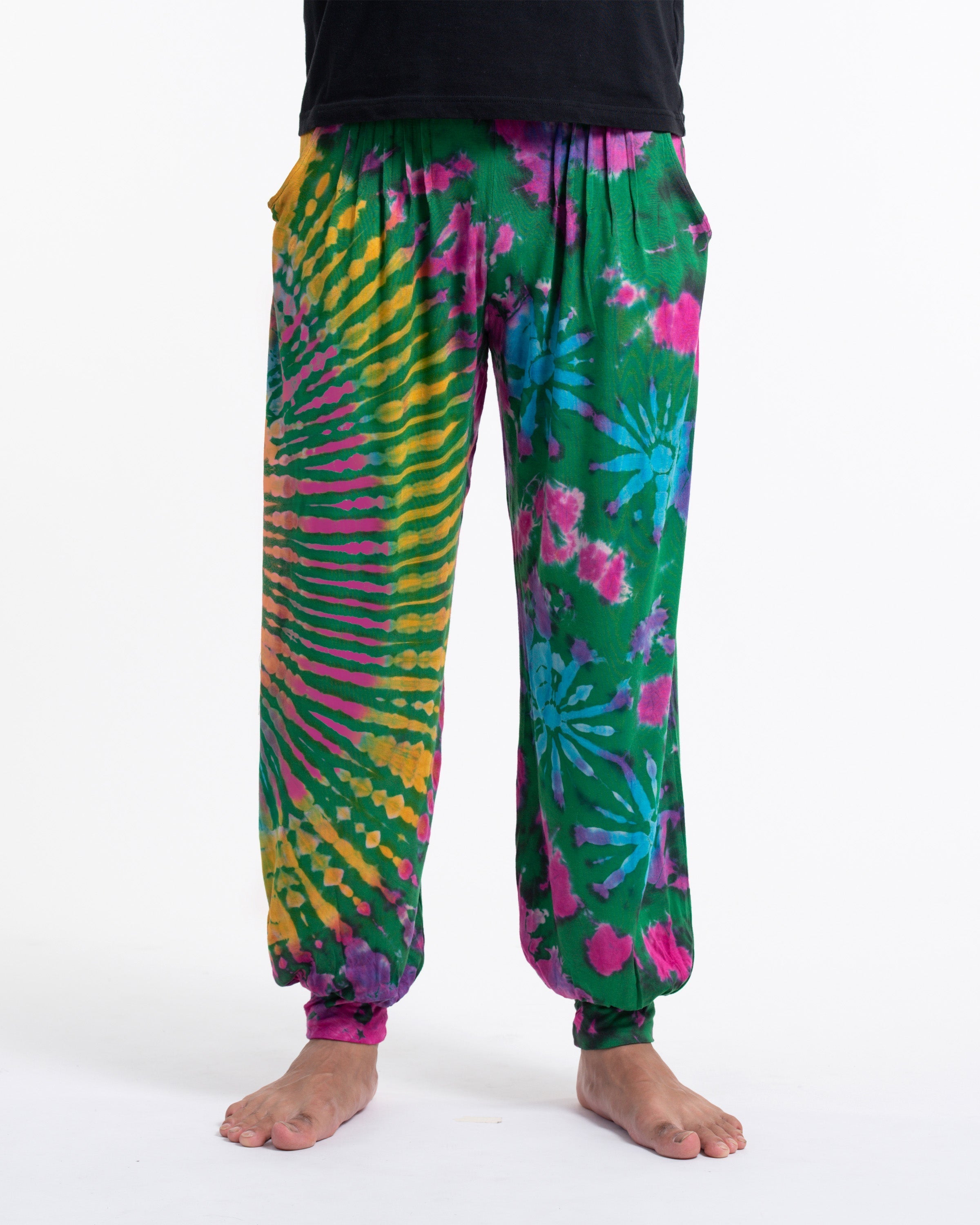 Tie Dye Cotton Men Harem Pants in Green