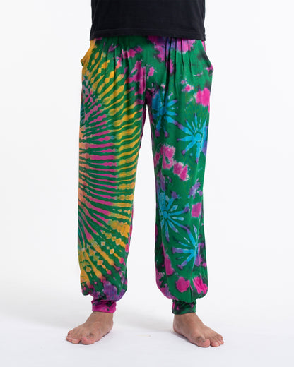 Tie Dye Cotton Men Harem Pants in Green