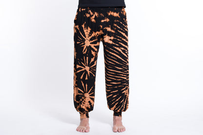 Tie Dye Cotton Men Harem Pants in Black Orange