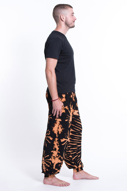 Tie Dye Cotton Men Harem Pants in Black Orange