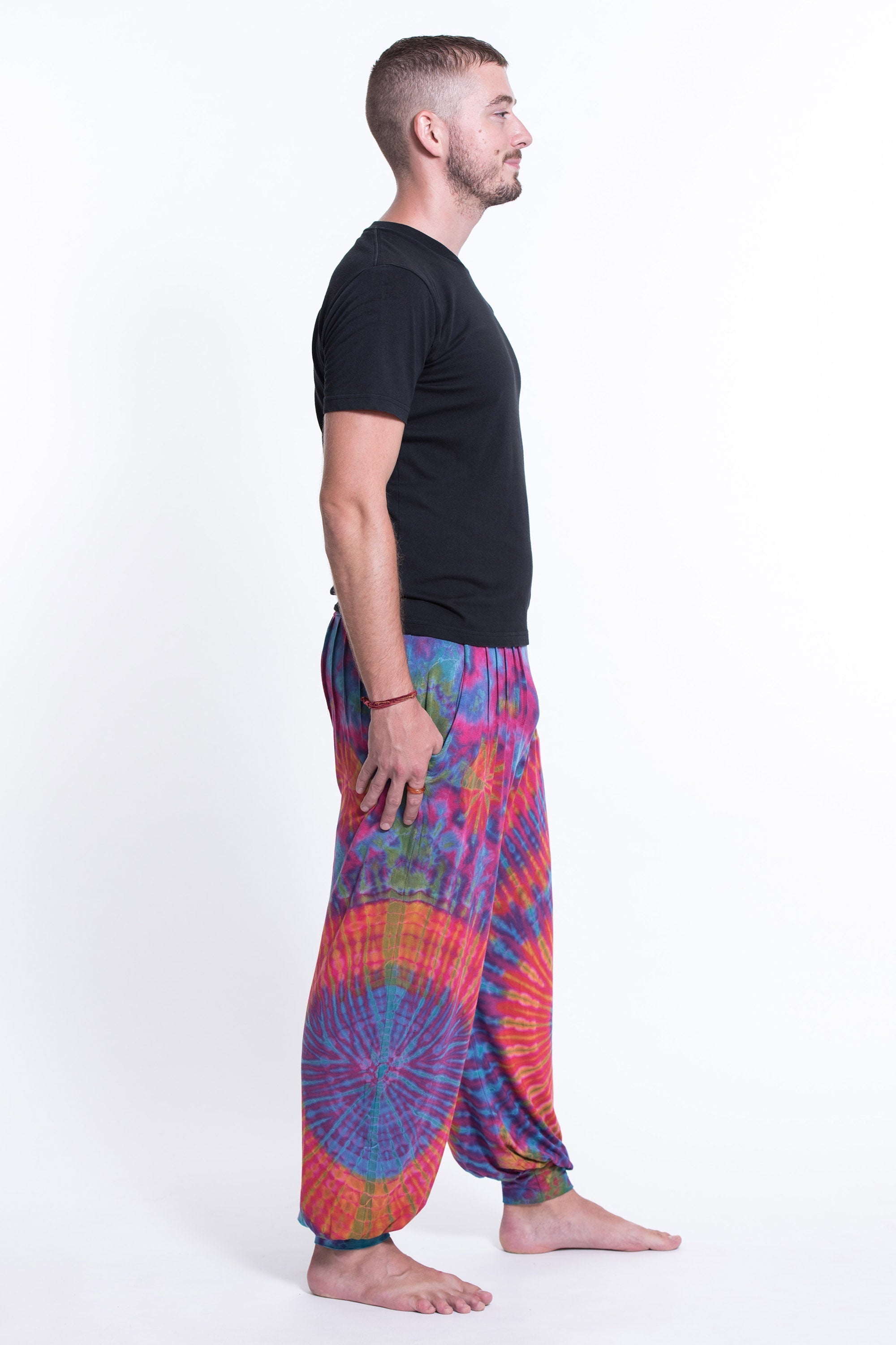 Tie Dye Cotton Men Harem Pants in Pink
