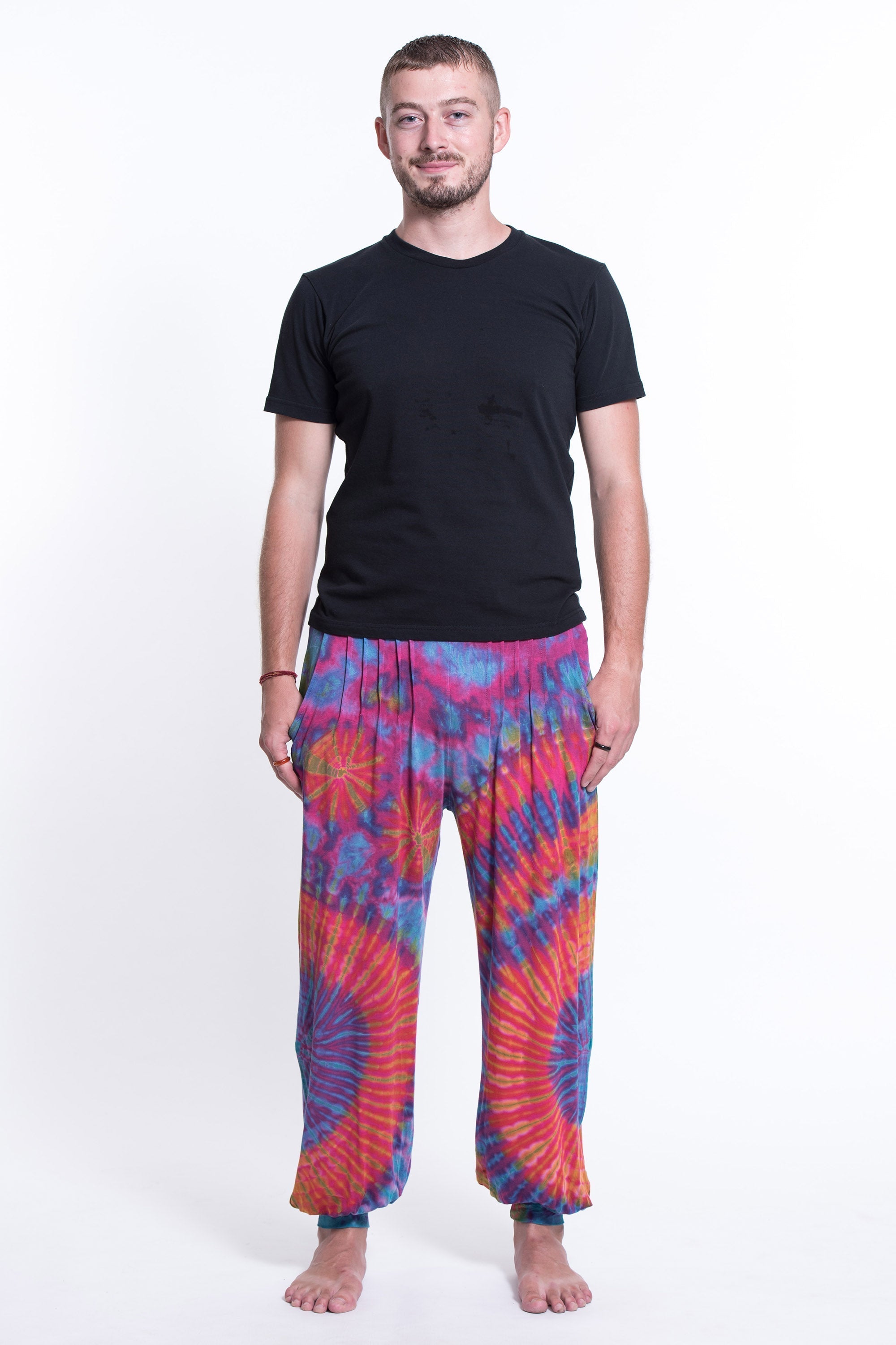 Tie Dye Cotton Men Harem Pants in Pink