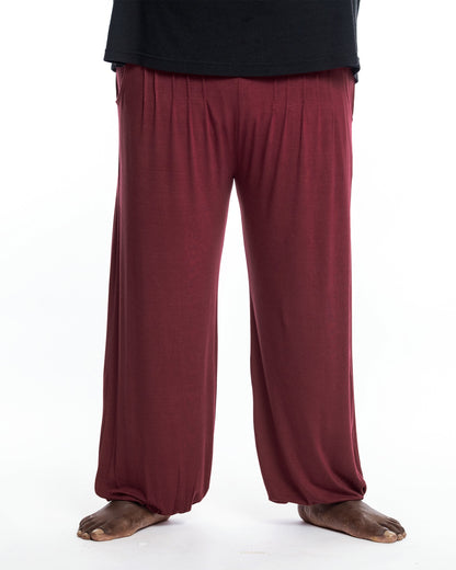 Plus Size Cotton Men Harem Pants in Solid Maroon