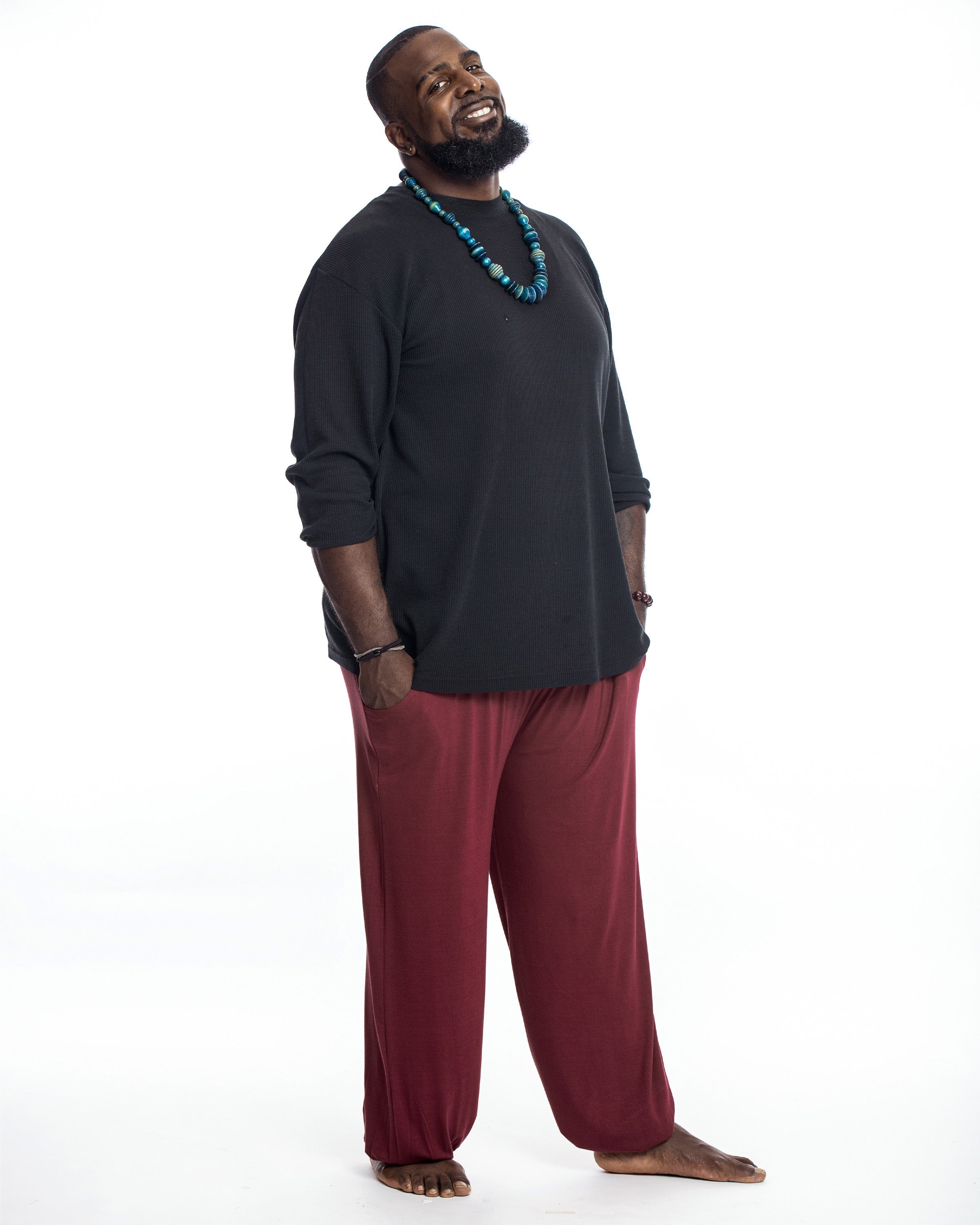 Plus Size Cotton Men Harem Pants in Solid Maroon