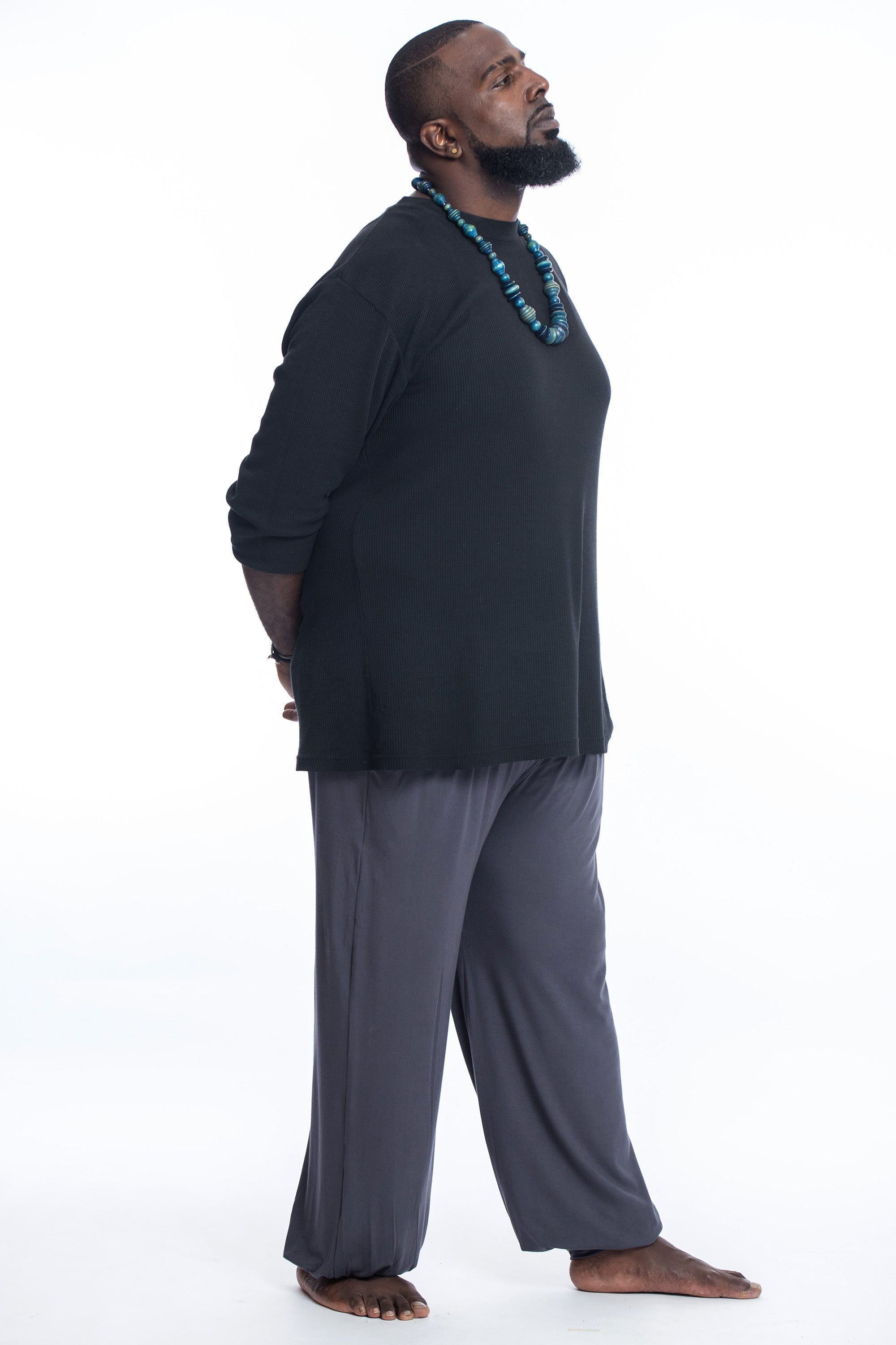 Plus Size Cotton Men Harem Pants in Solid Gray