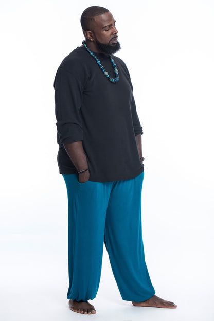 Plus Size Cotton Men Harem Pants in Solid Blue