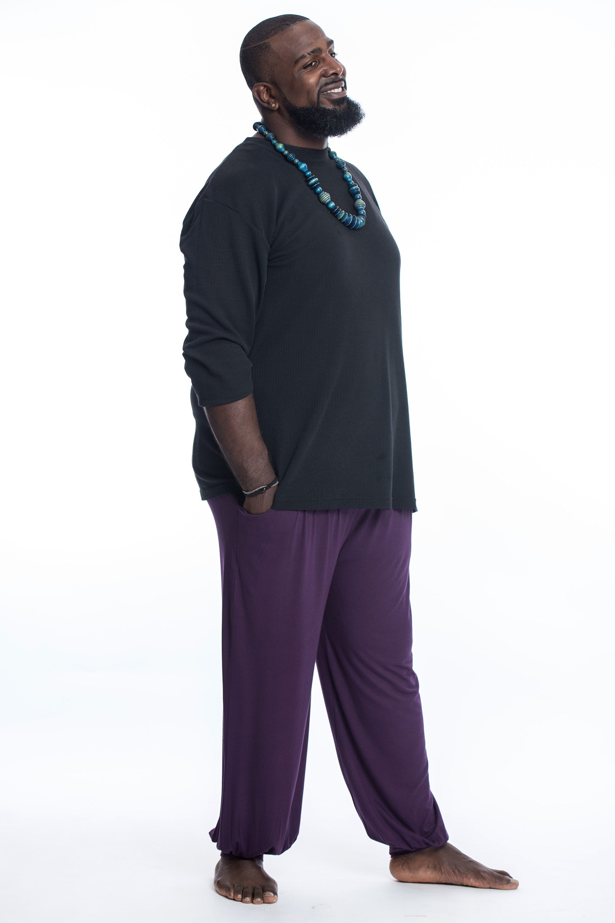 Plus Size Cotton Men Harem Pants in Solid Purple