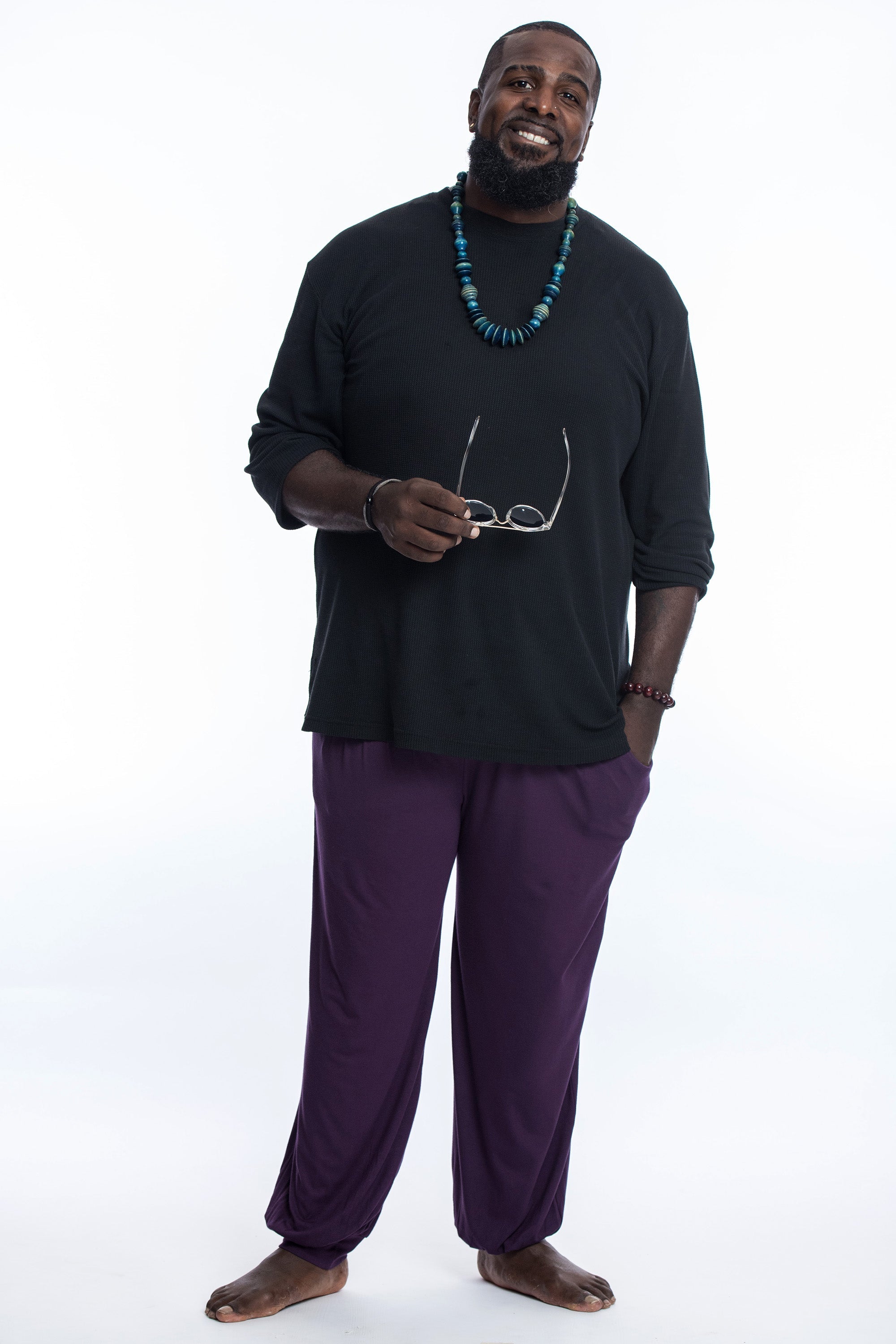 Plus Size Cotton Men Harem Pants in Solid Purple