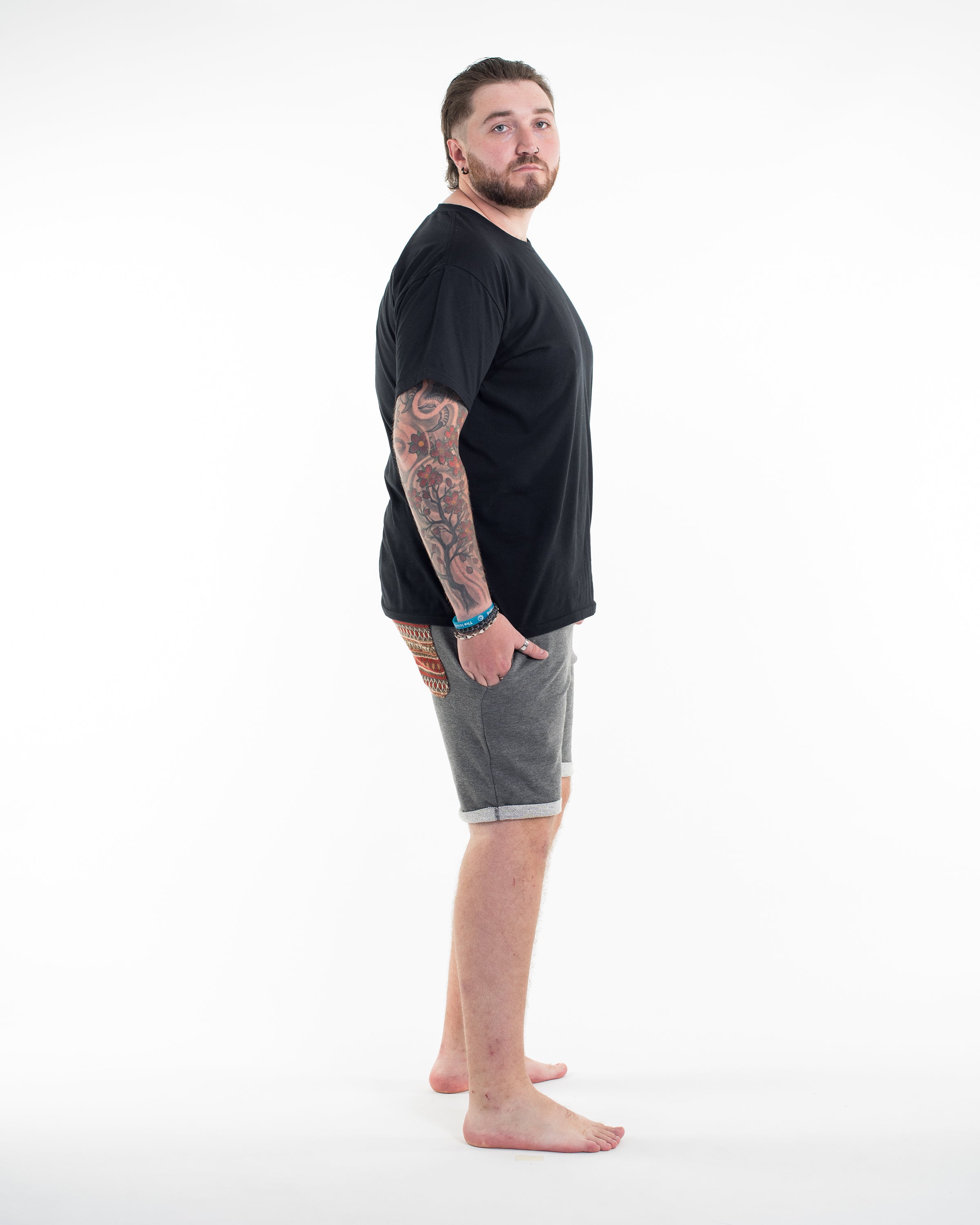 Men's Terry Shorts with Tribal Pockets in Black (Size M - XL)
