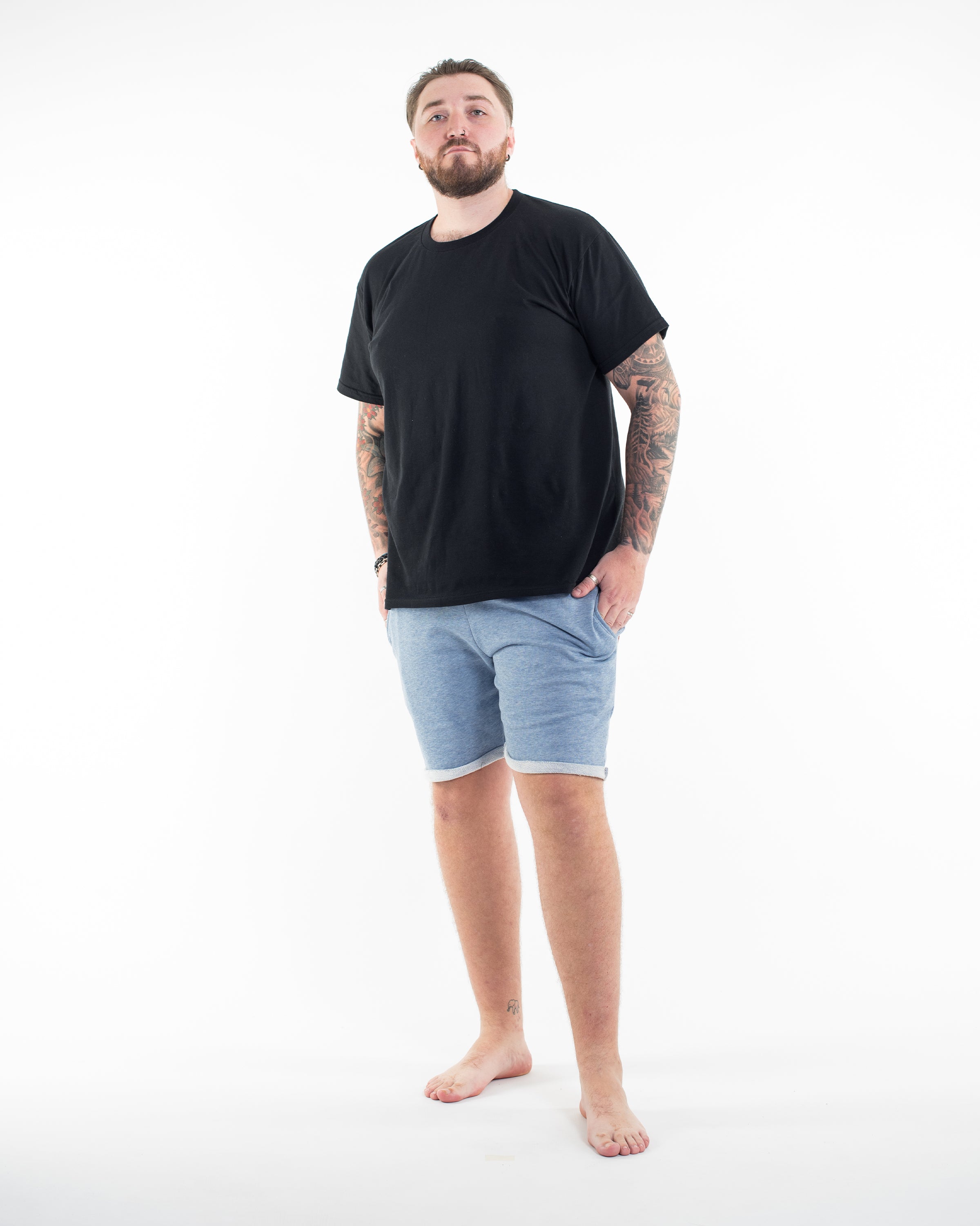 Men's Terry Shorts with Tribal Pockets in Light Blue (Size M - XL)