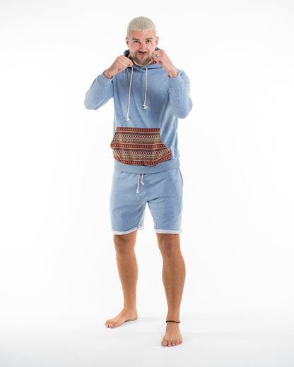 Men's Terry Shorts with Tribal Pockets in Light Blue (Size M - XL)