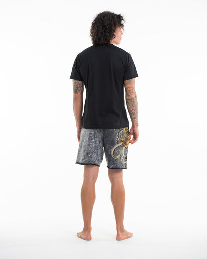 Unisex Octopus Stone Washed Shorts in Black