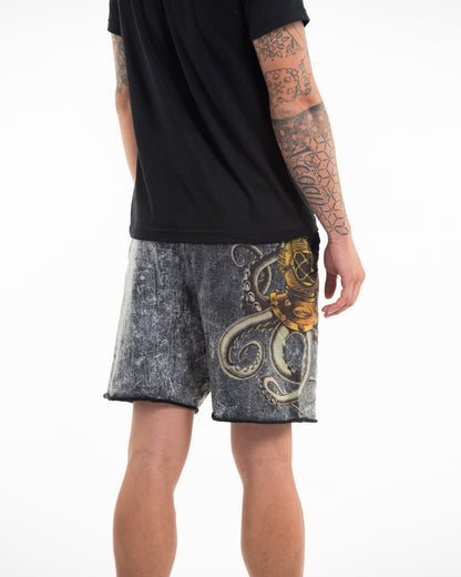 Unisex Octopus Stone Washed Shorts in Black
