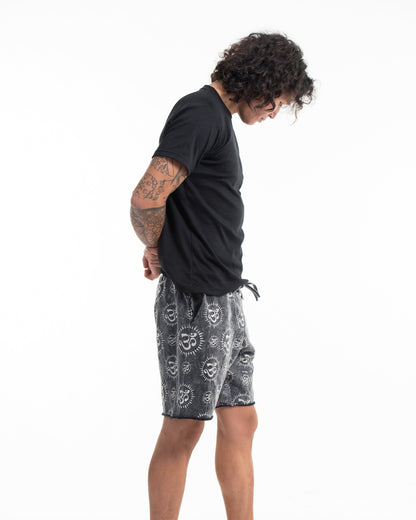 Unisex Om Stone Washed Shorts in Black