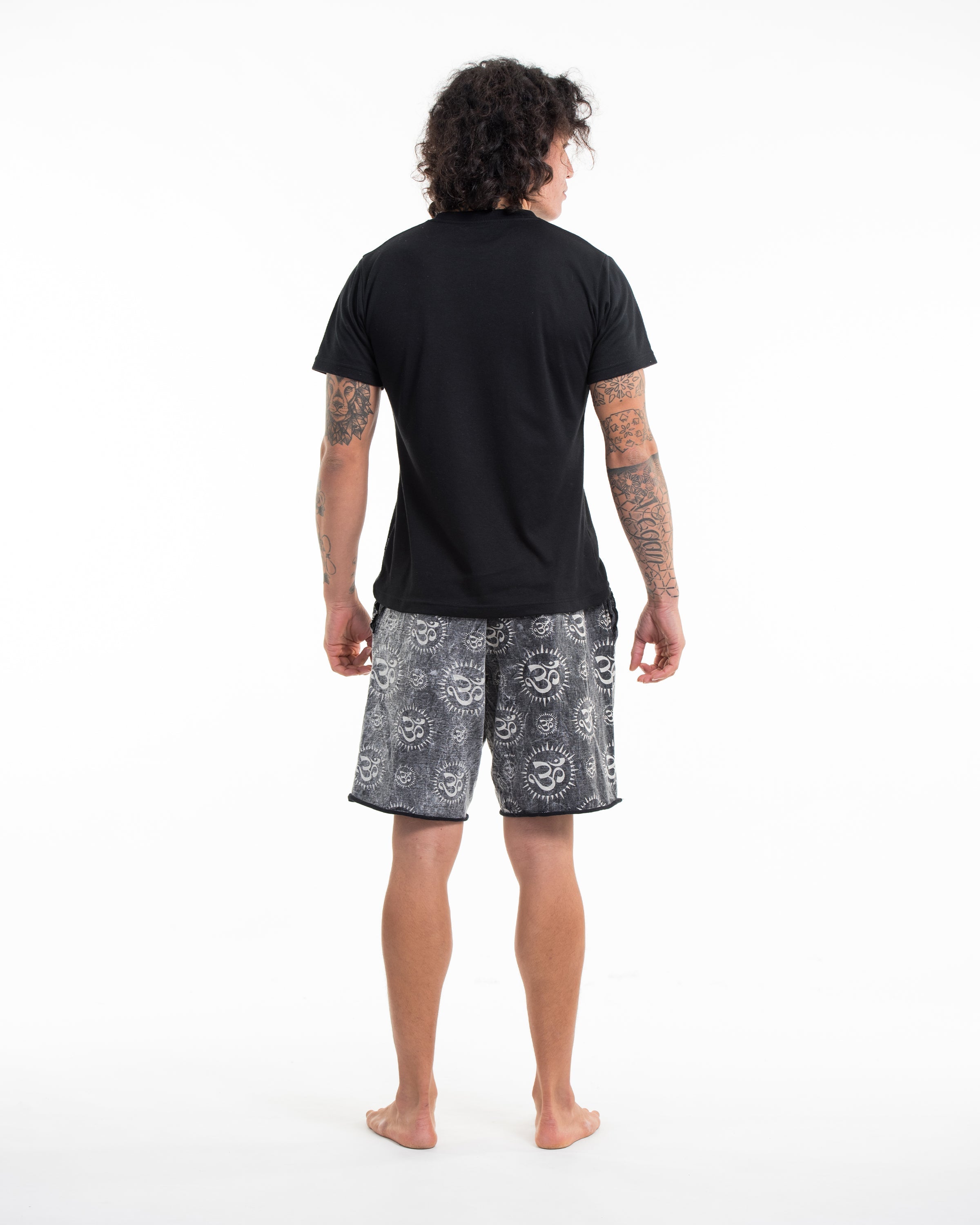 Unisex Om Stone Washed Shorts in Black