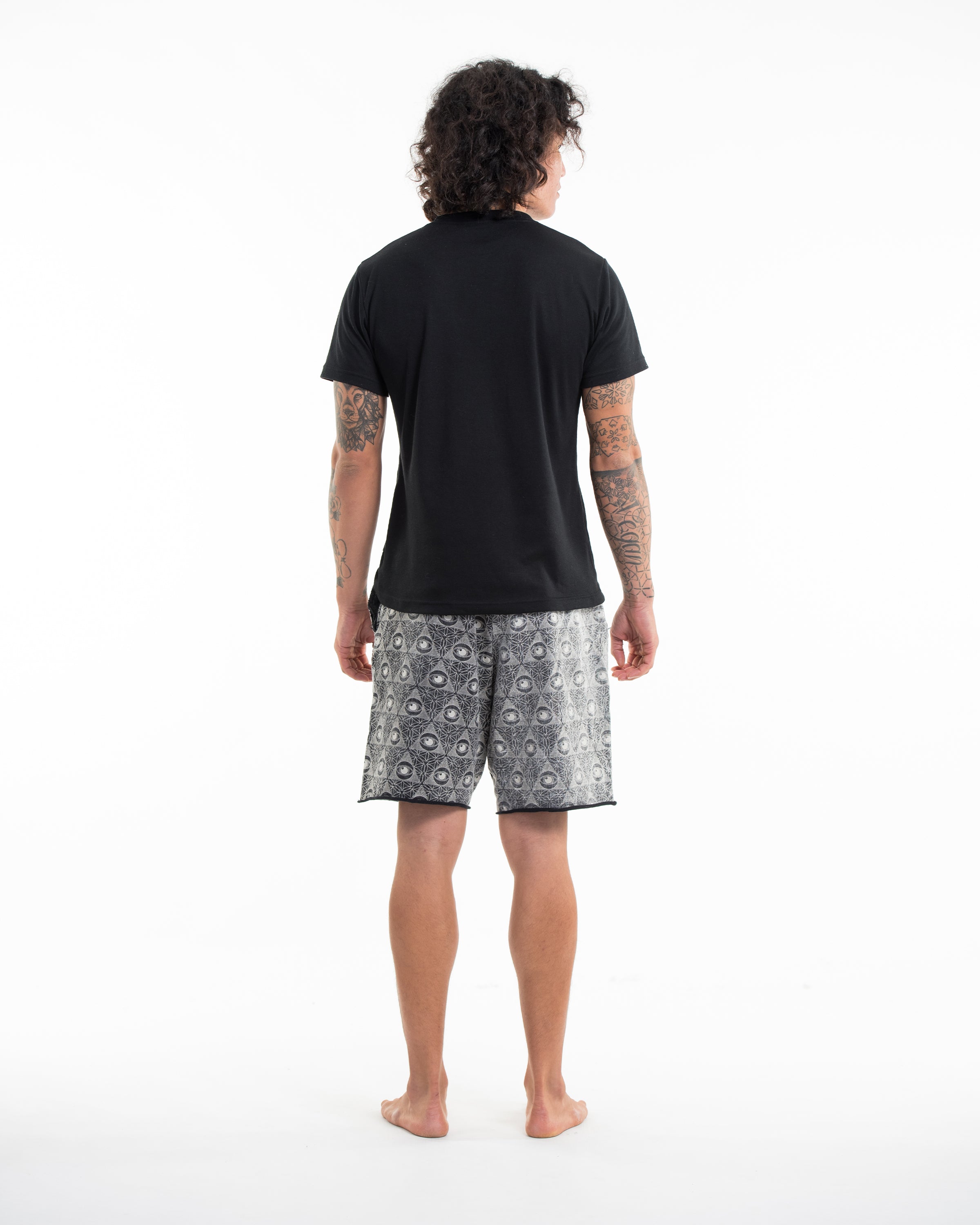 Unisex Pyramid Eye Stone Washed Shorts in Black