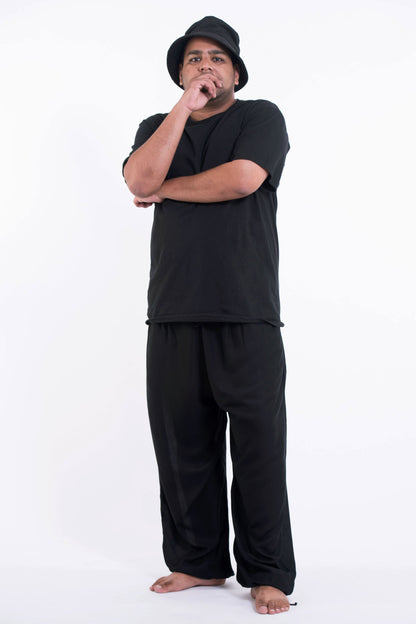 Plus Size Solid Color Drawstring Men's Yoga Massage Pants in Black