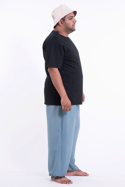 Plus Size Solid Color Drawstring Men's Yoga Massage Pants in Blue Gray