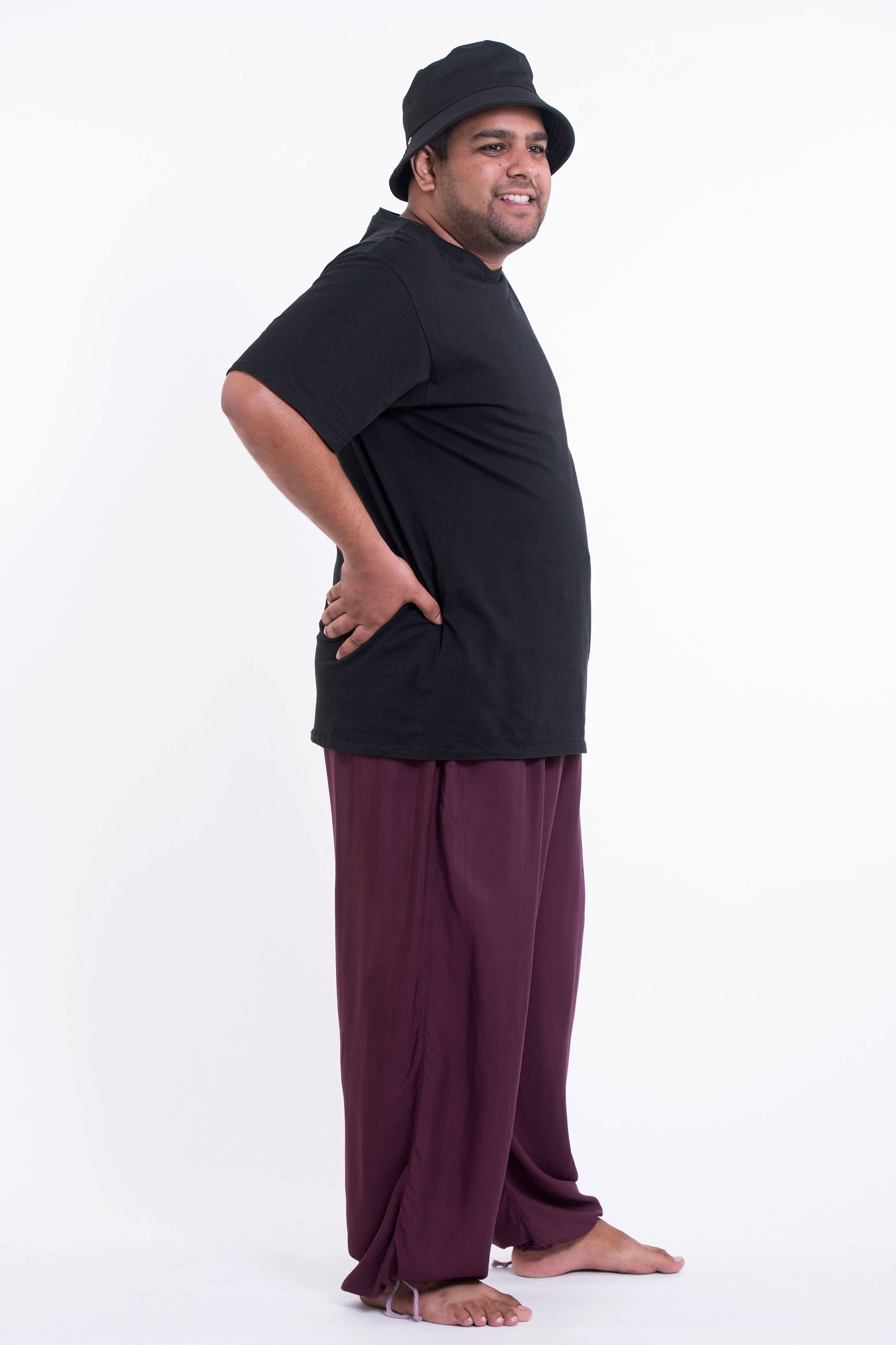 Plus Size Solid Color Drawstring Men's Yoga Pants in Dark Purple