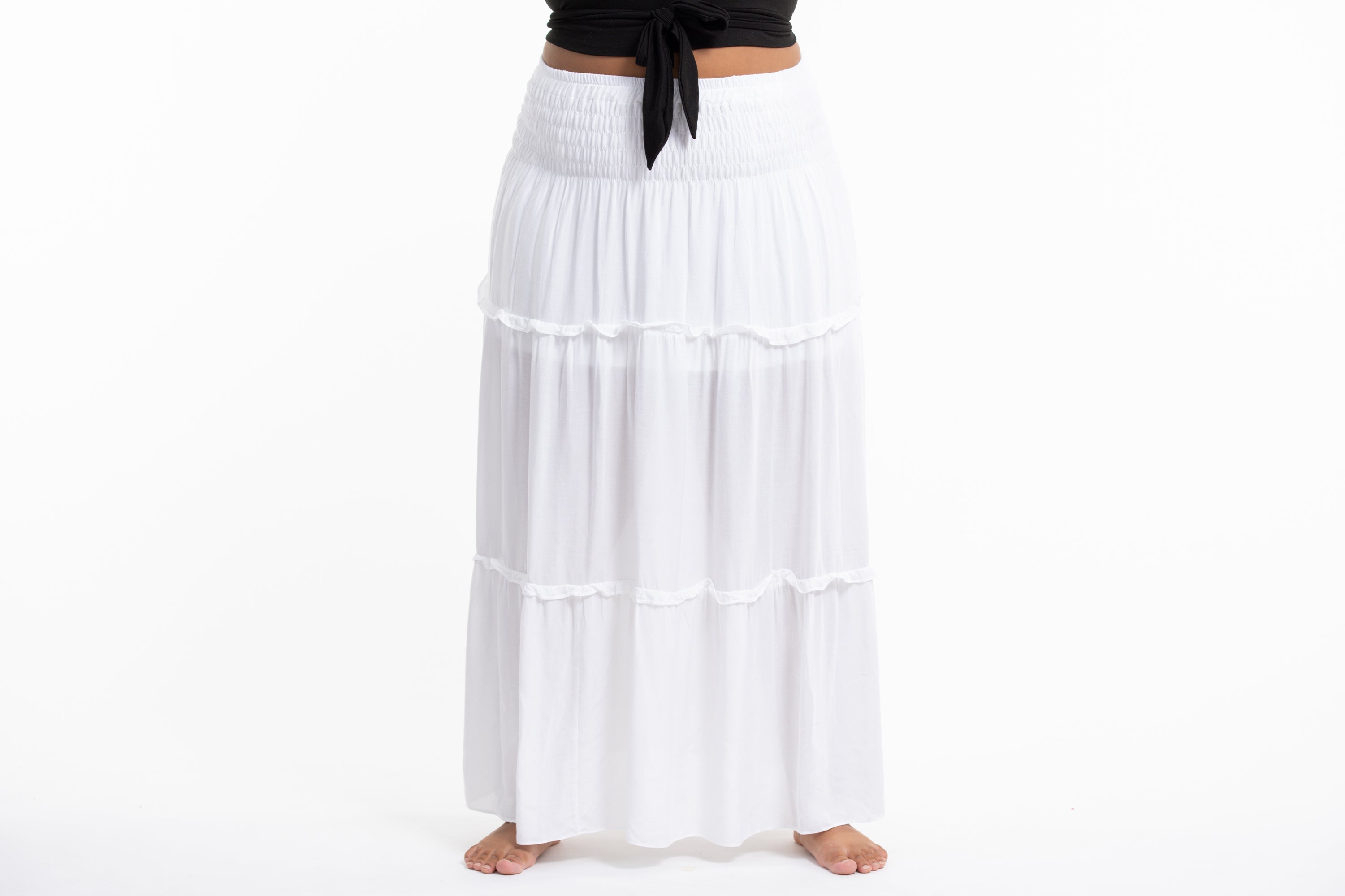 Plus Size Solid Color Maxi Skirt in White